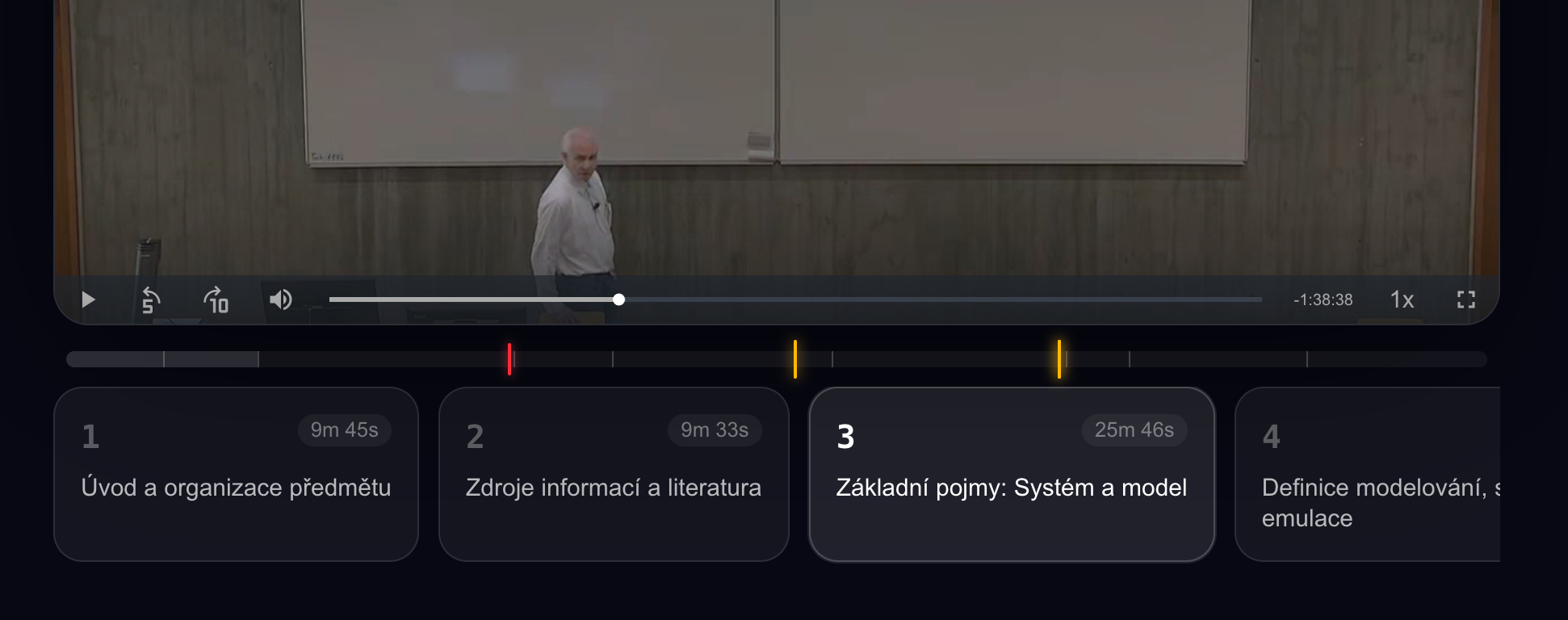 Screenshot of the lecture player with generated chapters